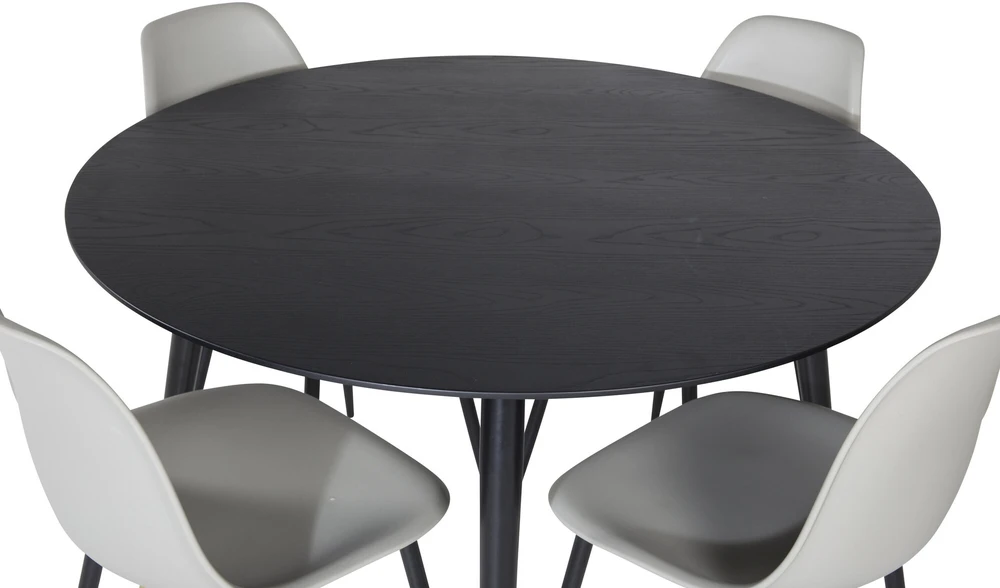 Venture Design Valgomasis stalas, Dipp, ⌀115 cm, Juodas / Valgomasis kėdė, Polar, 58x81x45.5 cm, Pilka
