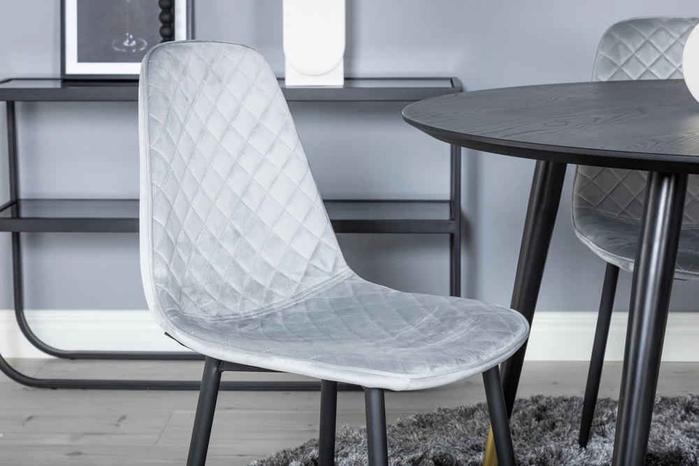Venture Design Valgomasis stalas, Dipp, ⌀115 cm, Juodas / Valgomasis kėdė, Polar, 52x86x44 cm, Pilka