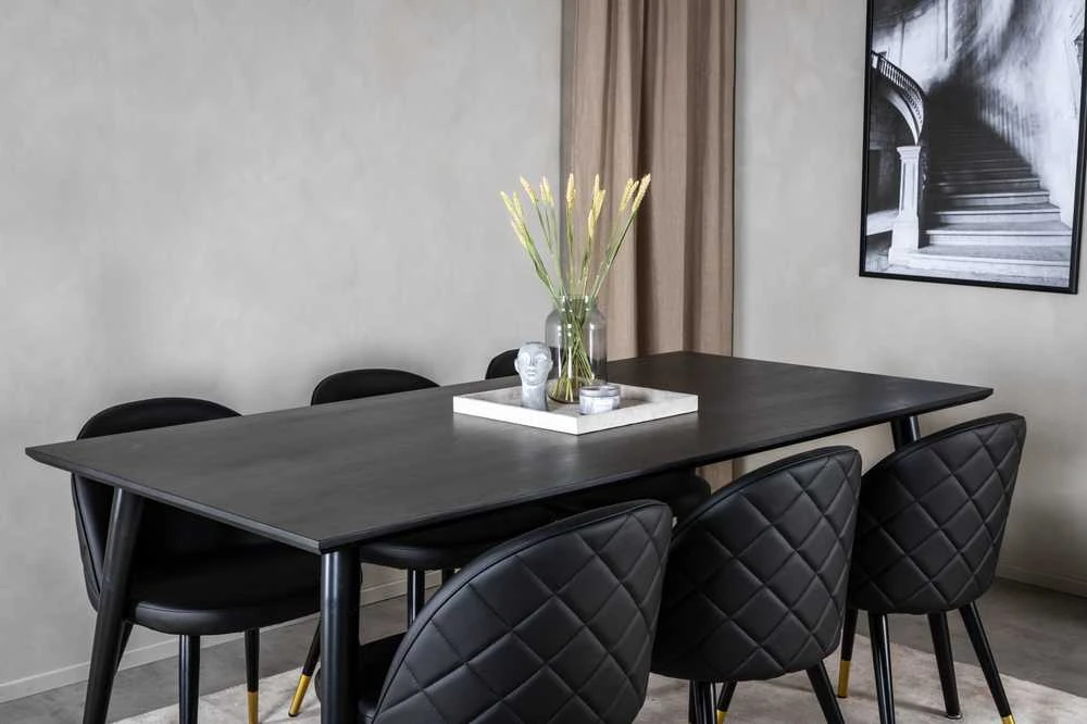 Venture Design Valgomasis stalas, Dipp, 180x90 cm, Juodas + Valgomasis kėdė, Velvet, 57x76.5x50 cm, Juoda