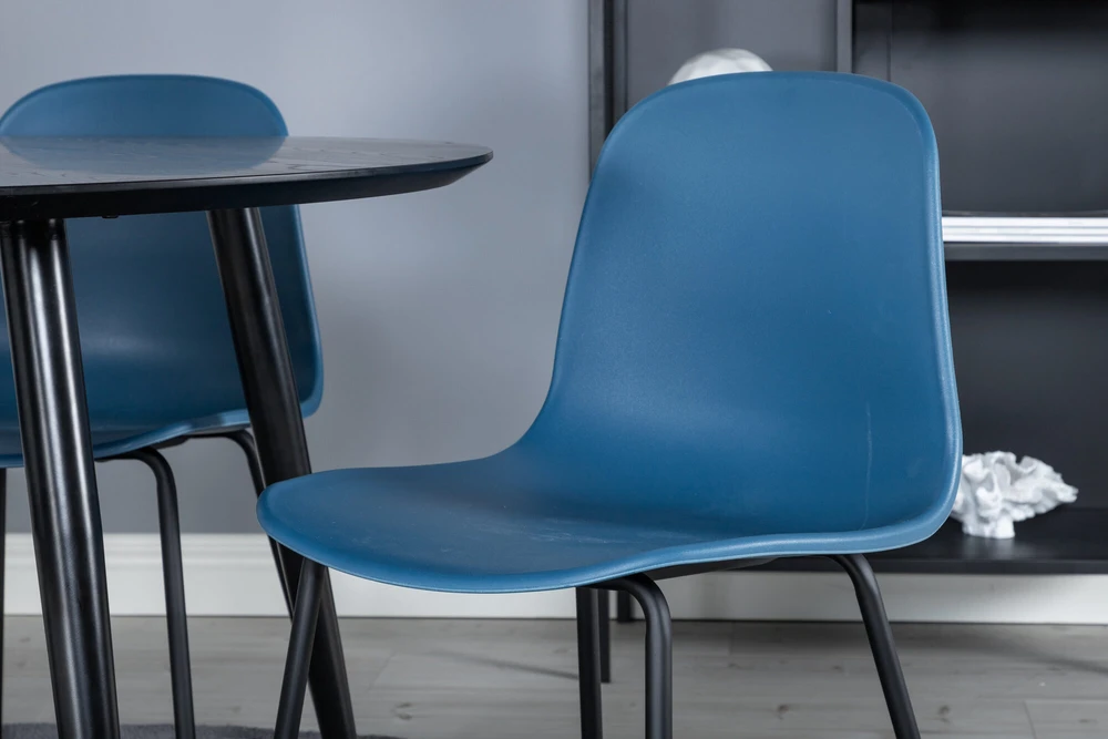 Venture Design Valgomasis stalas, Dipp, 115 cm, Juodas / Valgomasis kėdė, Arctic, 47.5x82x49 cm, Mėlyna