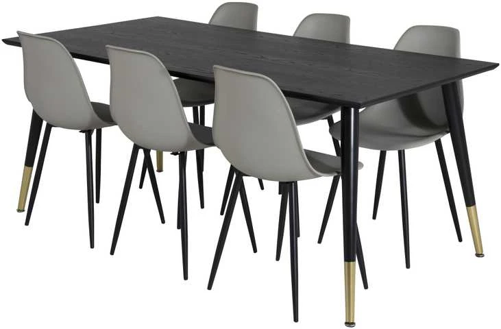 Venture Design Valgomasis stalas, Dipp, 180x90 cm, Juodas / Valgomasis kėdė, Polar, Juodos kojos / Pilka