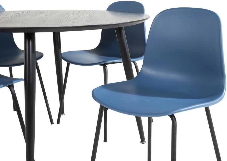 Venture Design Valgomasis stalas, Dipp, 115 cm, Juodas / Valgomasis kėdė, Arctic, 47.5x82x49 cm, Mėlyna