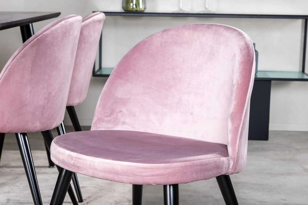 Venture Design Valgomasis stalas, Dipp, 180x90 cm, Juodas / Valgomasis kėdė, Velvetas, 57x76.5x50 cm, Rožinis