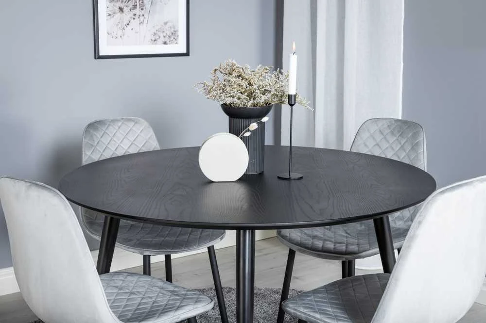 Venture Design Valgomasis stalas, Dipp, ⌀115 cm, Juodas / Valgomasis kėdė, Polar, 52x86x44 cm, Pilka