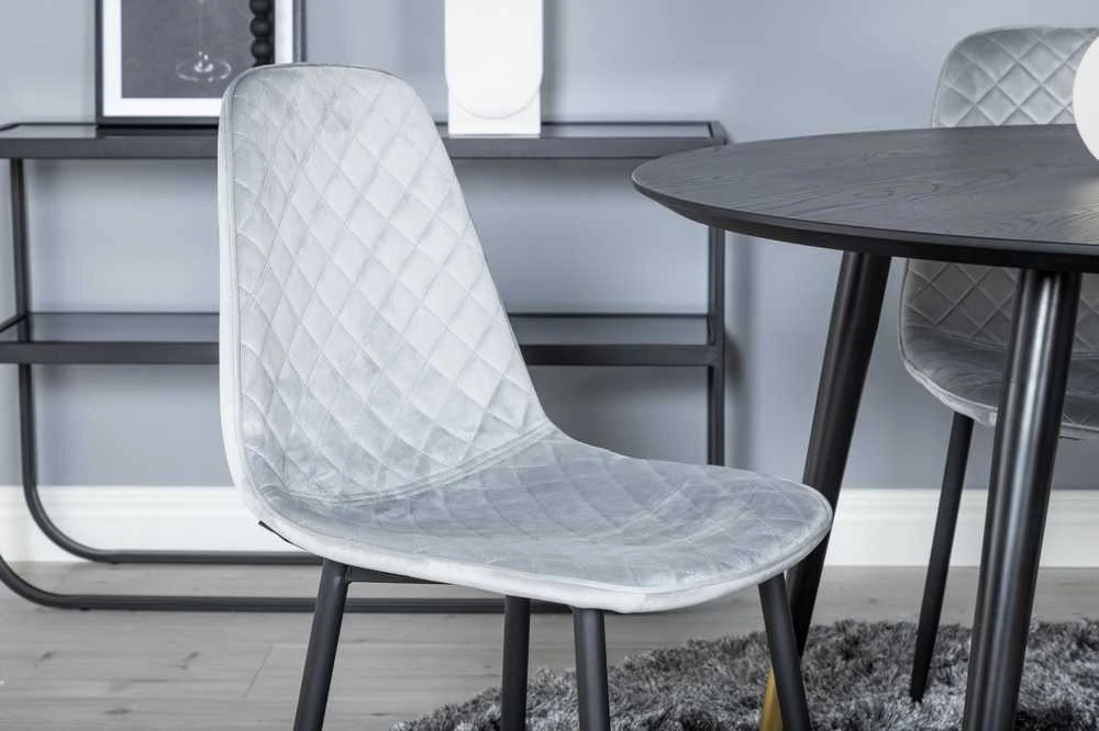 Venture Design Valgomasis stalas, Dipp, ⌀115 cm, Juodas / Valgomasis kėdė, Polar, 52x86x44 cm, Pilka