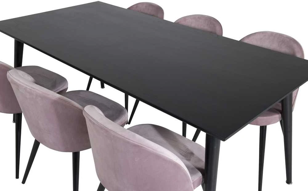 Venture Design Valgomasis stalas, Dipp, 180x90 cm, Juodas / Valgomasis kėdė, Velvetas, 57x76.5x50 cm, Rožinis
