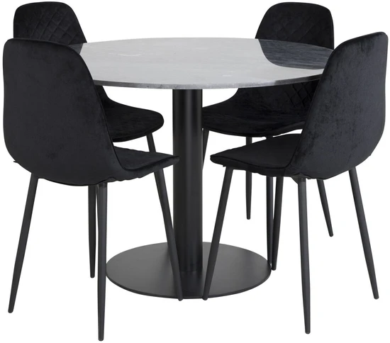 Venture Design Valgomasis stalas, Estelle, ø106x75 cm, Juodas / Valgomasis kėdė, Polar, 52x86x44 cm, Juoda