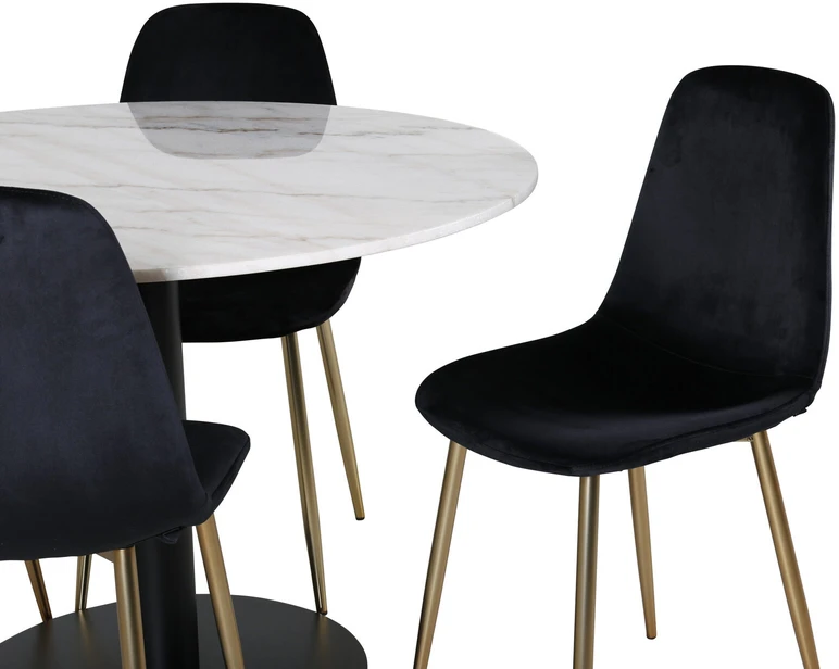 Venture Design Valgomasis stalas, Estelle, 106 cm, Balta, Kėdė, Polar, 52x86x44 cm, Juoda