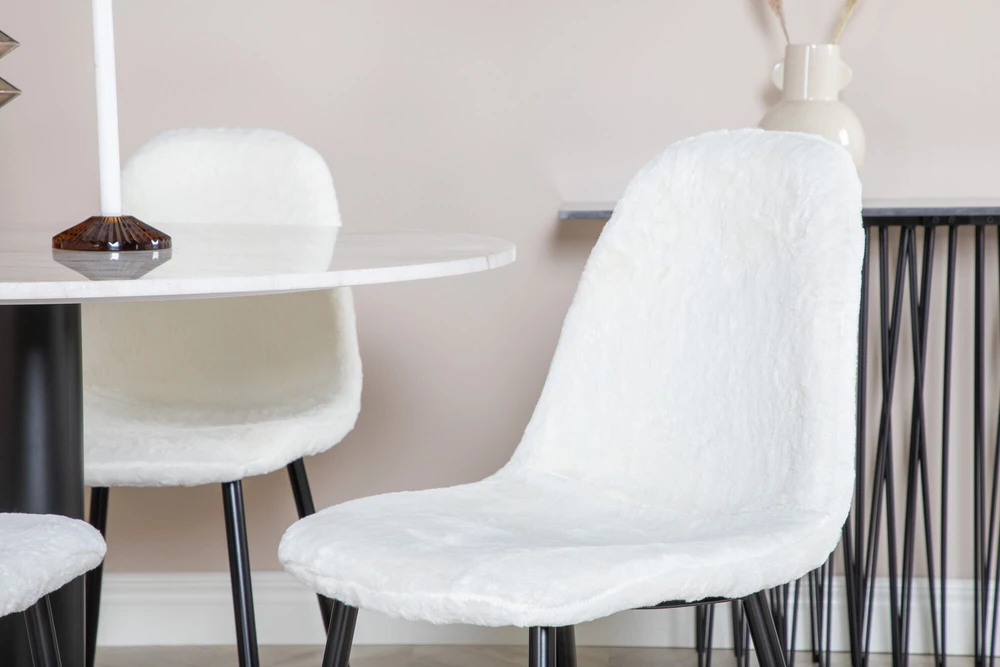 Venture Design Valgomasis stalas, Estelle, ø106x75 cm, Balta / Valgomasis kėdė, Polar, 53x87x44 cm, Balta