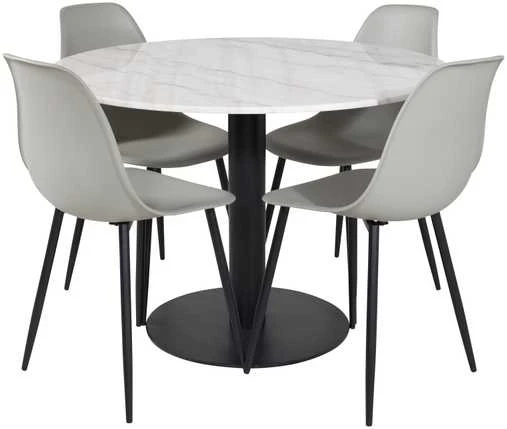 Venture Design Valgomasis stalas, Estelle apvalus, ø106 A75 cm, Balta / Valgomasis kėdė, Polarinis plastikas, 58x81x45.5 cm, Pilka