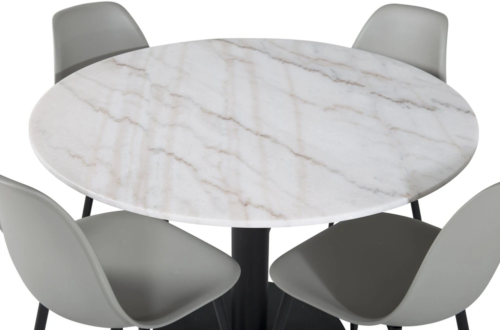 Venture Design Valgomasis stalas, Estelle apvalus, ø106 A75 cm, Balta / Valgomasis kėdė, Polarinis plastikas, 58x81x45.5 cm, Pilka