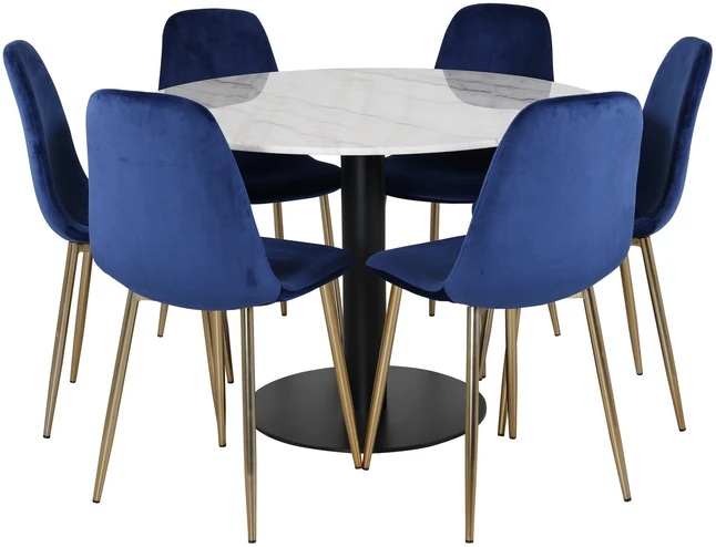Venture Design Valgomasis stalas, Estelle, 106 cm, Balta, Kėdė, Polar, 52x86x44 cm, Mėlyna