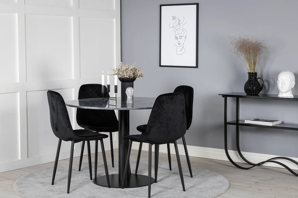 Venture Design Valgomasis stalas, Estelle, ø106x75 cm, Juodas / Valgomasis kėdė, Polar, 52x86x44 cm, Juoda