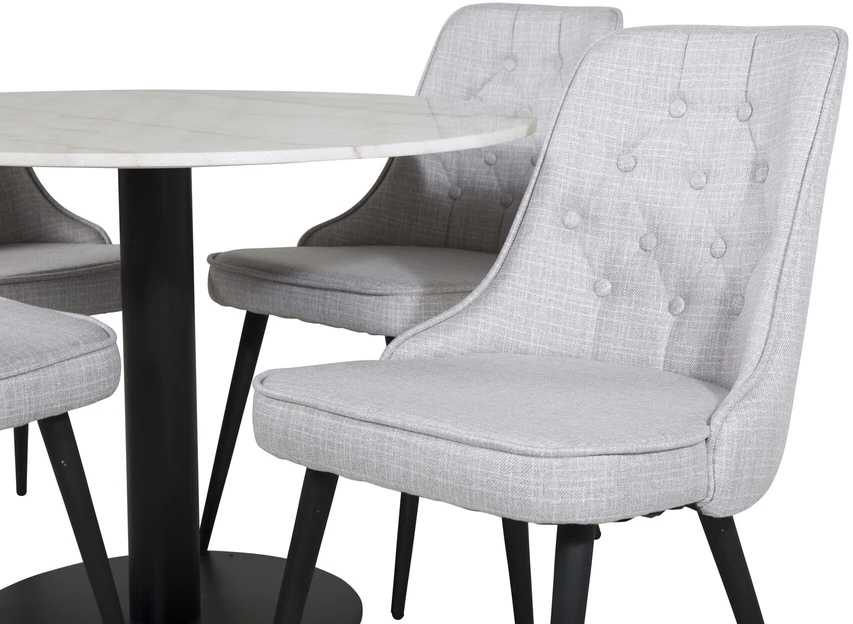 Venture Design Valgomasis stalas, Estelle, ø106x75 cm, Balta / Valgomasis kėdė, Velvet Deluxe, 66x88.5x50 cm, Šviesiai pilka