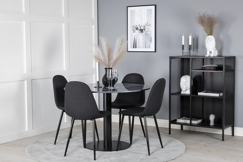 Venture Design Valgomasis stalas, Estelle apvalus, ø106 A75 cm, Juodas / Valgomasis kėdė, Polar, 53x87x44 cm, Juoda
