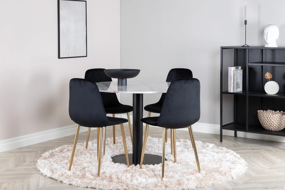 Venture Design Valgomasis stalas, Estelle, 106 cm, Balta, Kėdė, Polar, 52x86x44 cm, Juoda