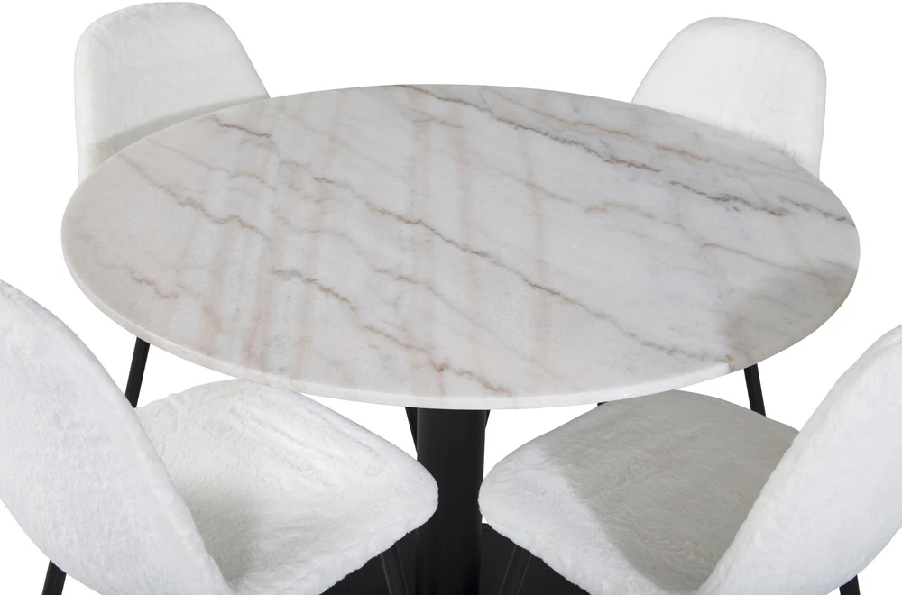 Venture Design Valgomasis stalas, Estelle, ø106x75 cm, Balta / Valgomasis kėdė, Polar, 53x87x44 cm, Balta