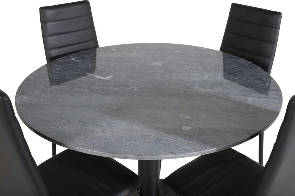 Venture Design Valgomasis stalas, Estelle apvalus, ø106 A75 cm, Juodas / Valgomasis kėdė, Plonas aukštas atlošas, 48x98x42 cm, Juodas