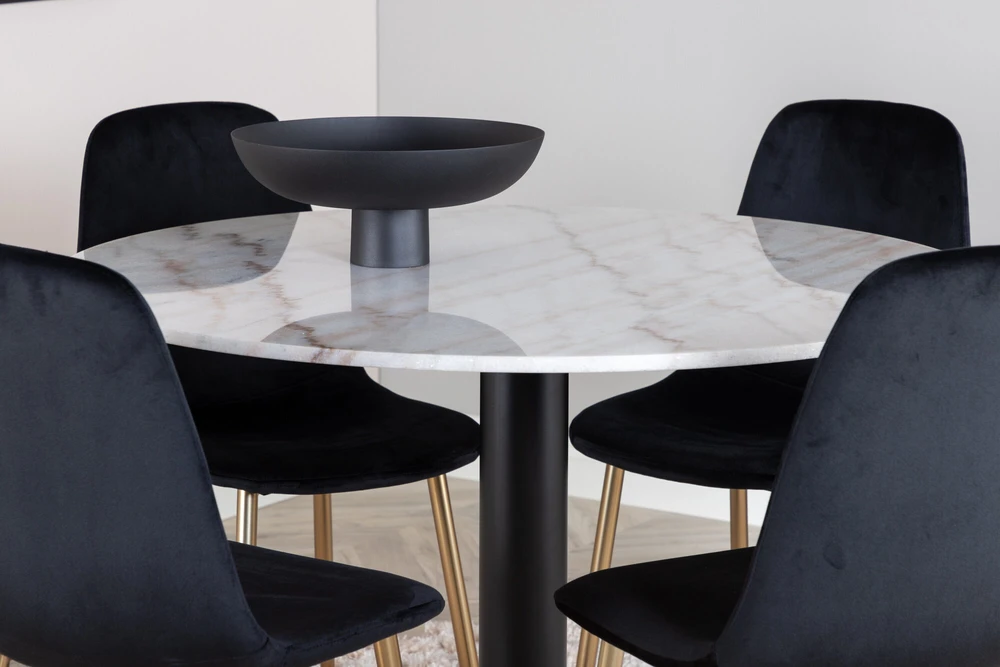 Venture Design Valgomasis stalas, Estelle, 106 cm, Balta, Kėdė, Polar, 52x86x44 cm, Juoda