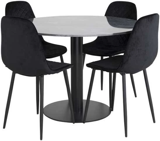 Venture Design Valgomasis stalas, Estelle, ø106x75 cm, Juodas / Valgomasis kėdė, Polar, 52x86x44 cm, Juoda