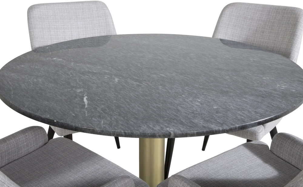 Venture Design Valgomasis stalas, Estelle apvalus, ø106xA75 cm, Juodas / Valgomasis kėdė, Plaza, 58x86x49 cm, Šviesiai pilka