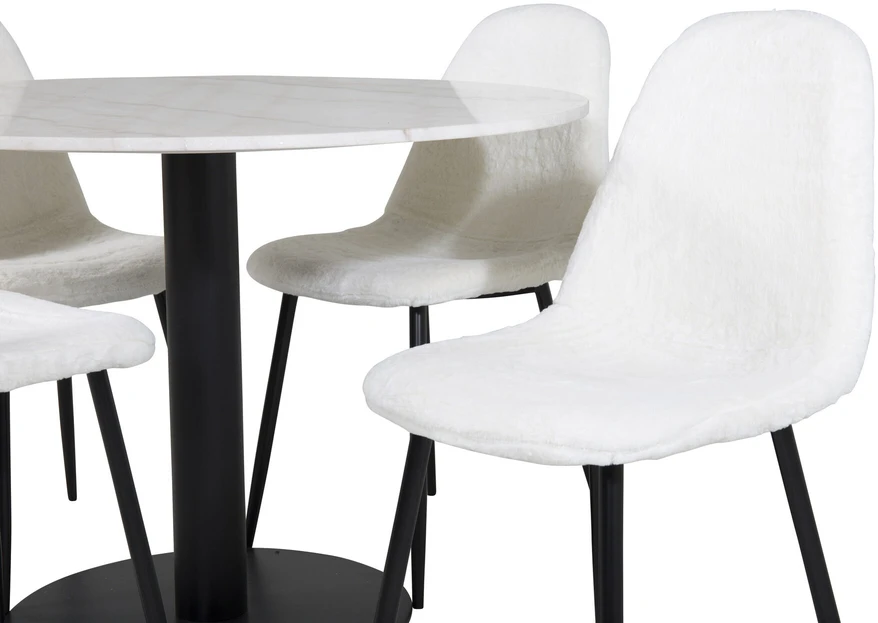 Venture Design Valgomasis stalas, Estelle, ø106x75 cm, Balta / Valgomasis kėdė, Polar, 53x87x44 cm, Balta