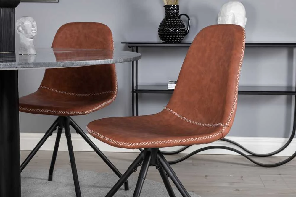 Venture Design Valgomasis stalas, Estelle, ø106 A75 cm, Juodas / Valgomasis kėdė, Polar su sukimo funkcija, 54x88x44 cm, Ruda