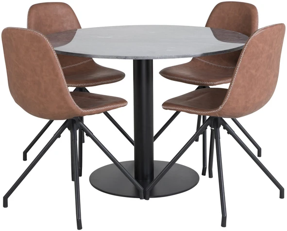 Venture Design Valgomasis stalas, Estelle, ø106 A75 cm, Juodas / Valgomasis kėdė, Polar su sukimo funkcija, 54x88x44 cm, Ruda