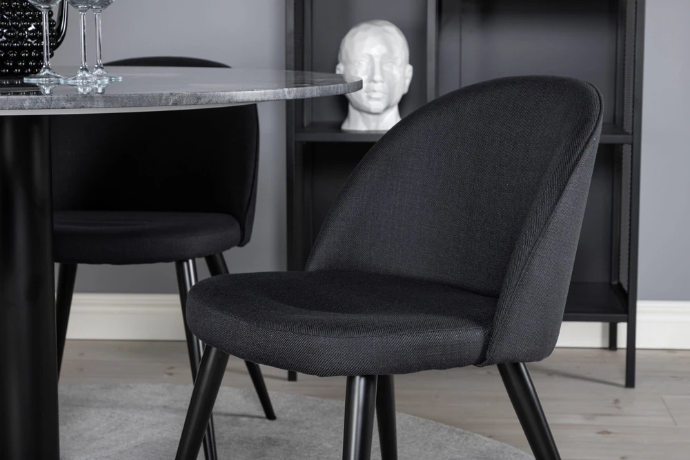 Venture Design Valgomasis stalas, Estelle, ø106x75 cm, Juodas / Velvet valgomasis kėdė, 57x76.5x50 cm, Juoda