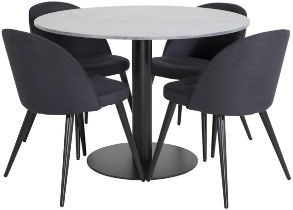 Venture Design Valgomasis stalas, Estelle, ø106x75 cm, Juodas / Velvet valgomasis kėdė, 57x76.5x50 cm, Juoda