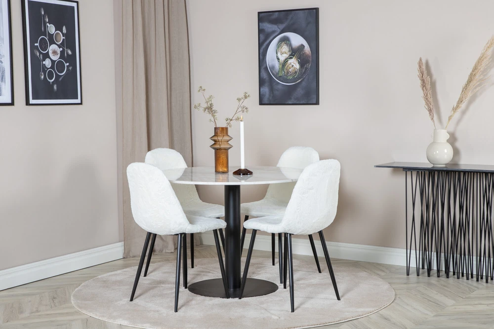 Venture Design Valgomasis stalas, Estelle, ø106x75 cm, Balta / Valgomasis kėdė, Polar, 53x87x44 cm, Balta