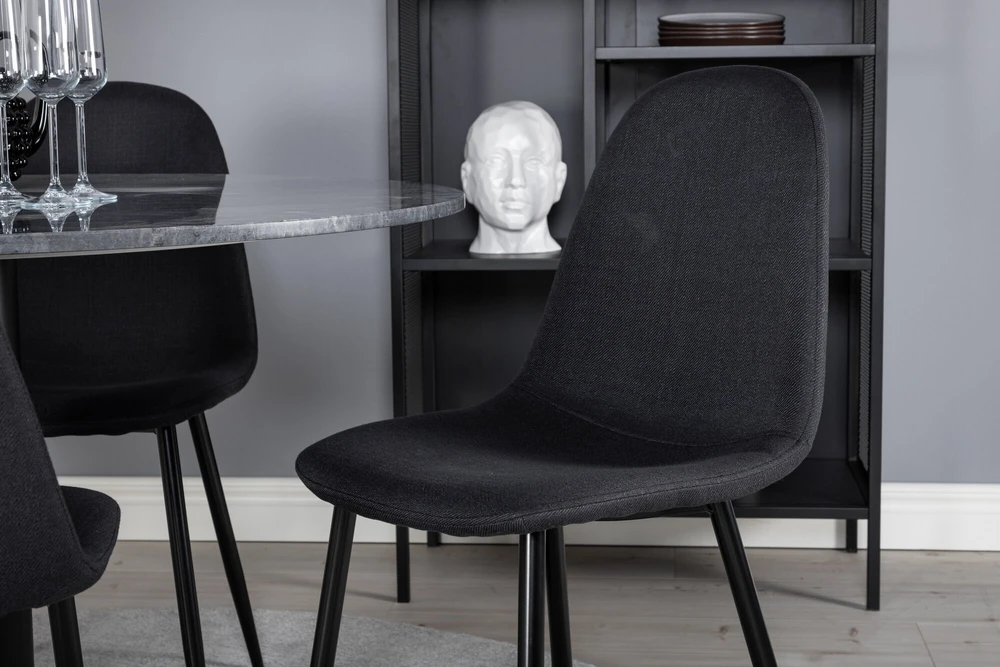 Venture Design Valgomasis stalas, Estelle apvalus, ø106 A75 cm, Juodas / Valgomasis kėdė, Polar, 53x87x44 cm, Juoda
