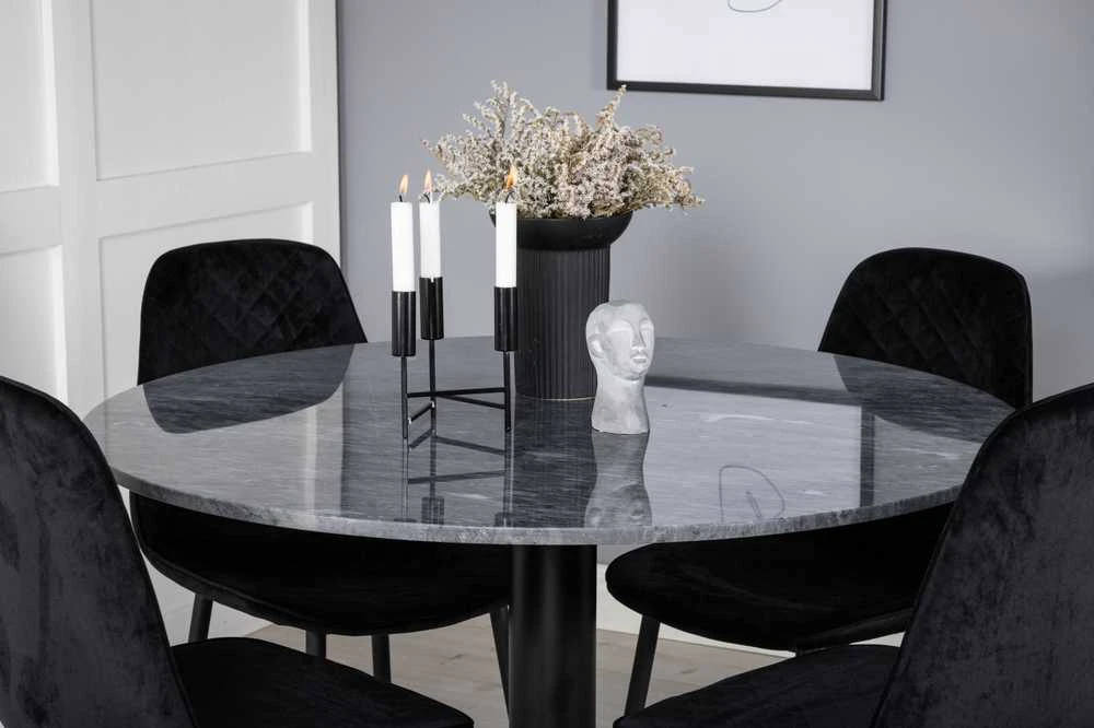Venture Design Valgomasis stalas, Estelle, ø106x75 cm, Juodas / Valgomasis kėdė, Polar, 52x86x44 cm, Juoda