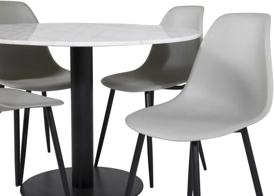 Venture Design Valgomasis stalas, Estelle apvalus, ø106 A75 cm, Balta / Valgomasis kėdė, Polarinis plastikas, 58x81x45.5 cm, Pilka