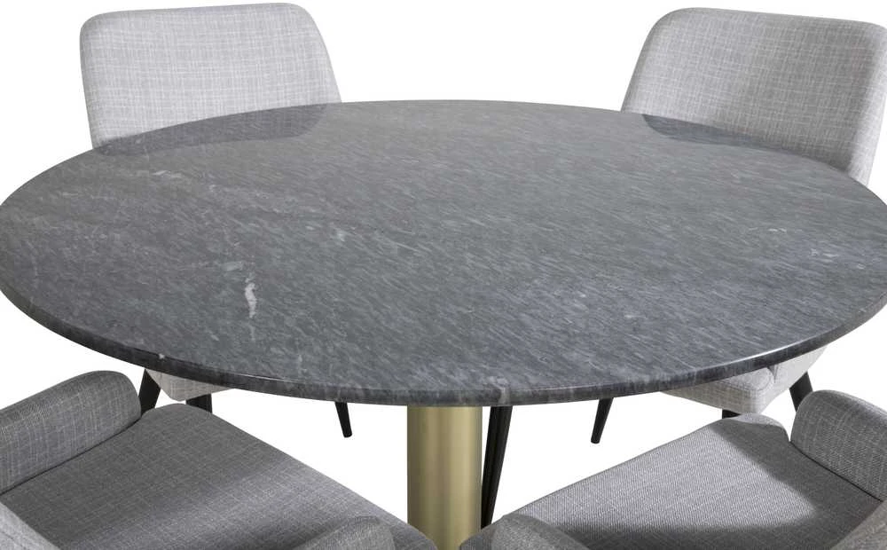 Venture Design Valgomasis stalas, Estelle apvalus, ø106xA75 cm, Juodas / Valgomasis kėdė, Plaza, 58x86x49 cm, Šviesiai pilka