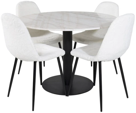 Venture Design Valgomasis stalas, Estelle, ø106x75 cm, Balta / Valgomasis kėdė, Polar, 53x87x44 cm, Balta