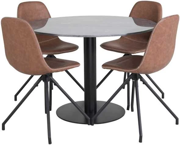 Venture Design Valgomasis stalas, Estelle, ø106 A75 cm, Juodas / Valgomasis kėdė, Polar su sukimo funkcija, 54x88x44 cm, Ruda