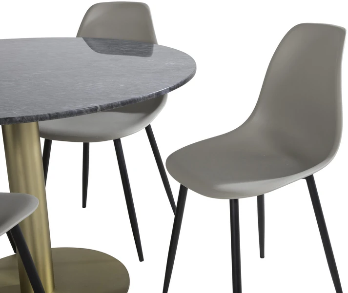 Venture Design Valgomasis stalas, Estelle apvalus, ø106xH75 cm, Juodas / Valgomasis kėdė, Polar plastikas, 58x81x45.5 cm, Pilka
