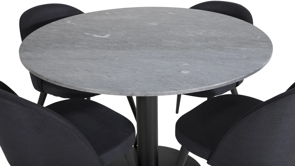 Venture Design Valgomasis stalas, Estelle, ø106x75 cm, Juodas / Velvet valgomasis kėdė, 57x76.5x50 cm, Juoda
