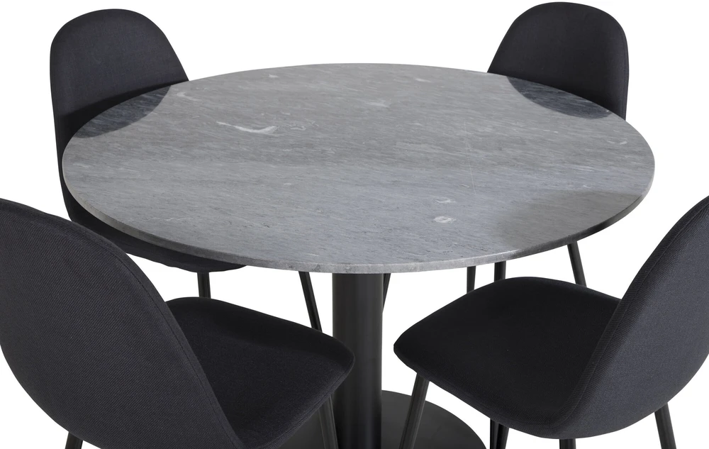 Venture Design Valgomasis stalas, Estelle apvalus, ø106 A75 cm, Juodas / Valgomasis kėdė, Polar, 53x87x44 cm, Juoda