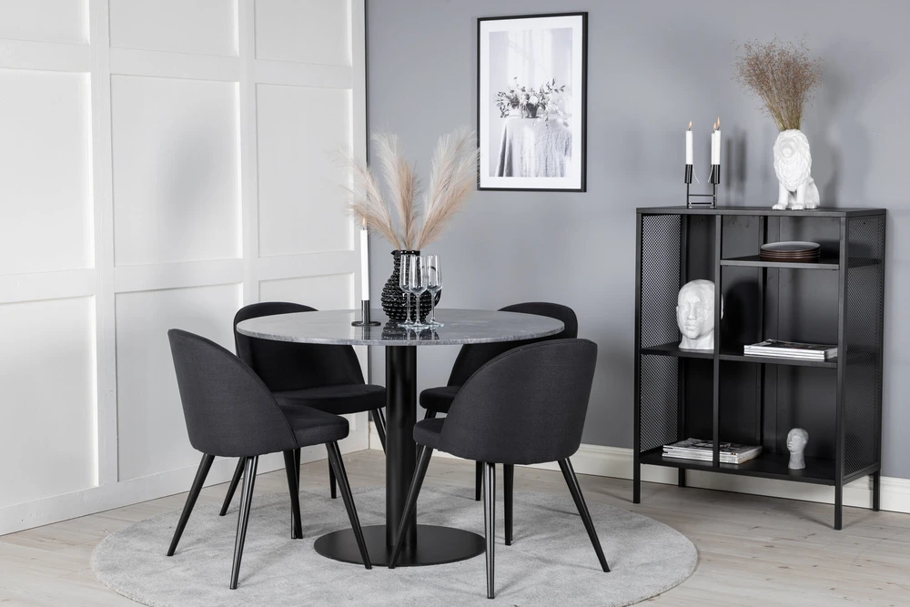 Venture Design Valgomasis stalas, Estelle, ø106x75 cm, Juodas / Velvet valgomasis kėdė, 57x76.5x50 cm, Juoda