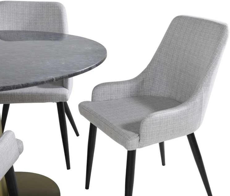 Venture Design Valgomasis stalas, Estelle apvalus, ø106xA75 cm, Juodas / Valgomasis kėdė, Plaza, 58x86x49 cm, Šviesiai pilka