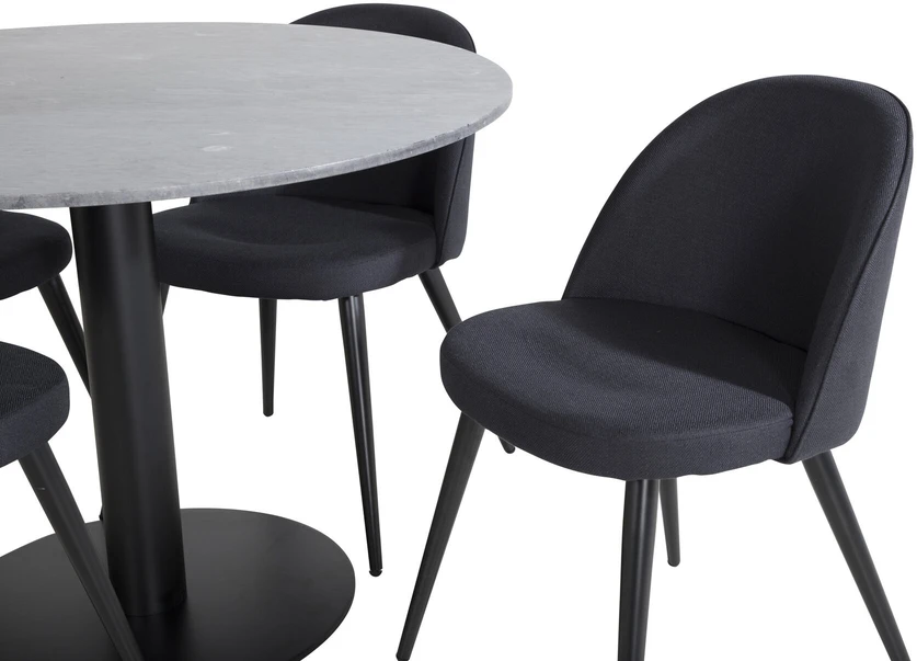 Venture Design Valgomasis stalas, Estelle, ø106x75 cm, Juodas / Velvet valgomasis kėdė, 57x76.5x50 cm, Juoda