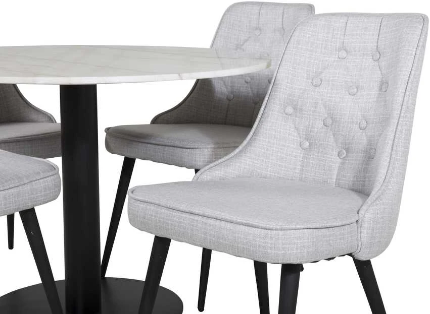 Venture Design Valgomasis stalas, Estelle, ø106x75 cm, Balta / Valgomasis kėdė, Velvet Deluxe, 66x88.5x50 cm, Šviesiai pilka