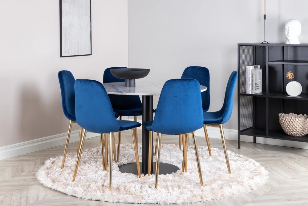 Venture Design Valgomasis stalas, Estelle, 106 cm, Balta, Kėdė, Polar, 52x86x44 cm, Mėlyna
