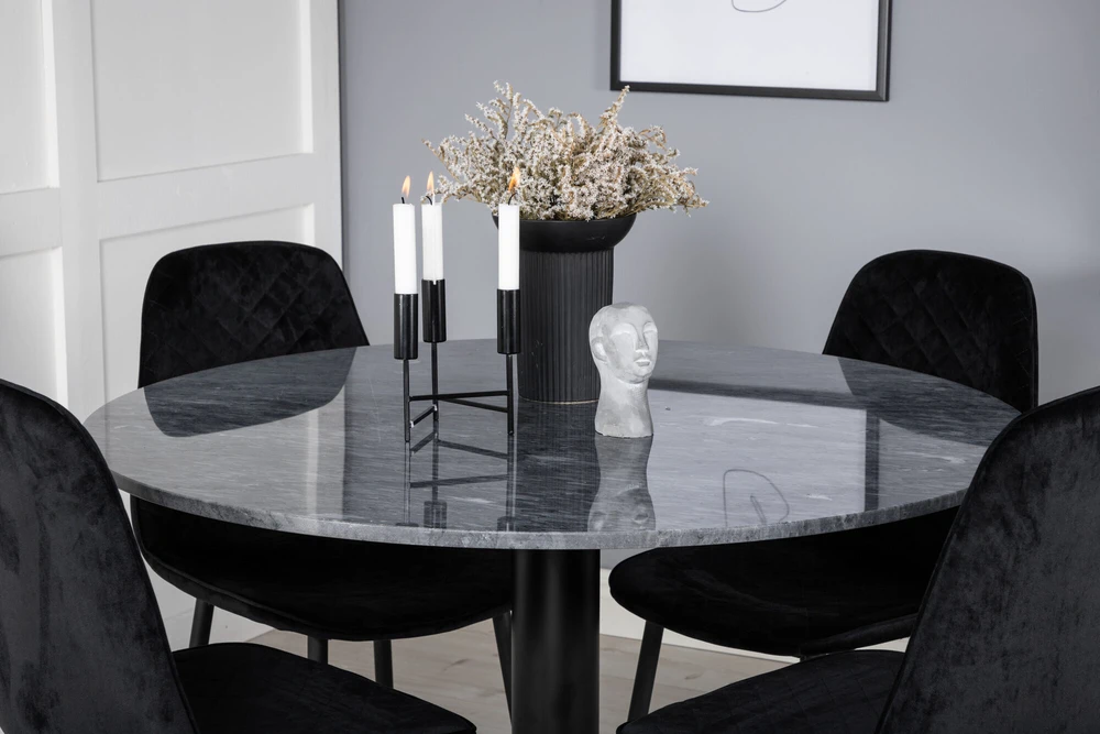 Venture Design Valgomasis stalas, Estelle, ø106x75 cm, Juodas / Valgomasis kėdė, Polar, 52x86x44 cm, Juoda