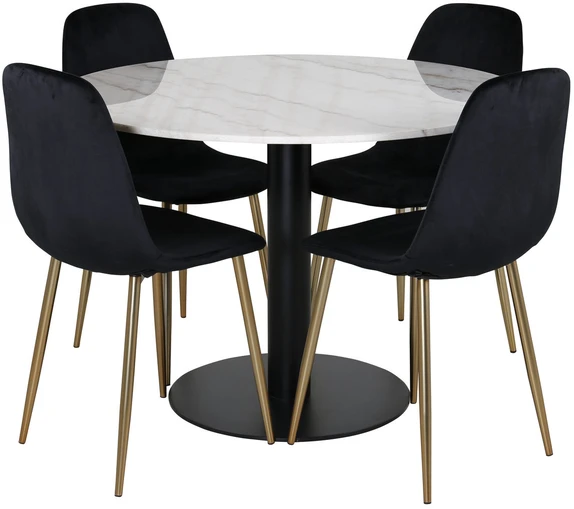 Venture Design Valgomasis stalas, Estelle, 106 cm, Balta, Kėdė, Polar, 52x86x44 cm, Juoda