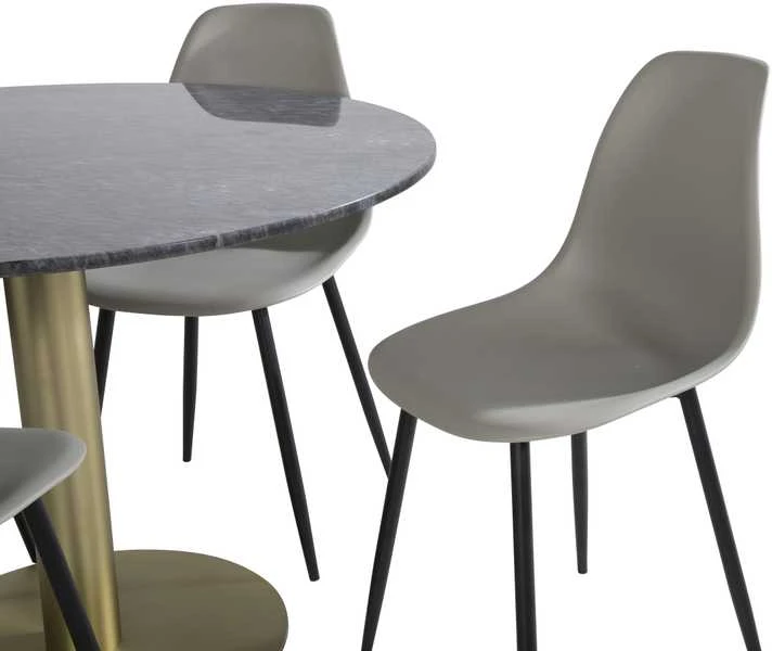Venture Design Valgomasis stalas, Estelle apvalus, ø106xH75 cm, Juodas / Valgomasis kėdė, Polar plastikas, 58x81x45.5 cm, Pilka