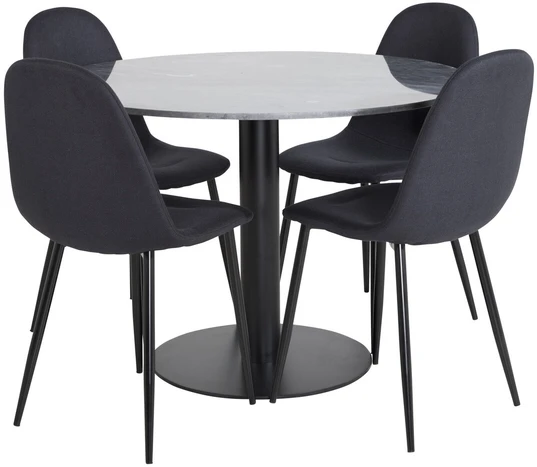 Venture Design Valgomasis stalas, Estelle apvalus, ø106 A75 cm, Juodas / Valgomasis kėdė, Polar, 53x87x44 cm, Juoda