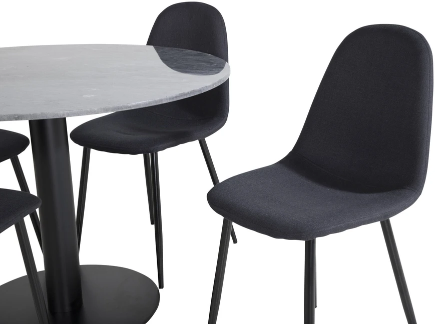 Venture Design Valgomasis stalas, Estelle apvalus, ø106 A75 cm, Juodas / Valgomasis kėdė, Polar, 53x87x44 cm, Juoda